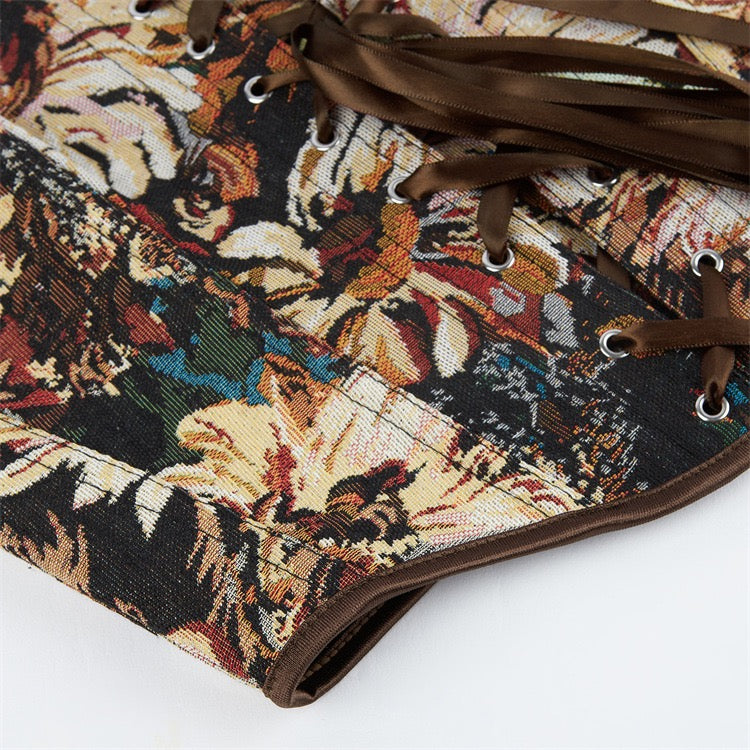 VE12 Double Strap Adjustable Tube Top with Floral Accents