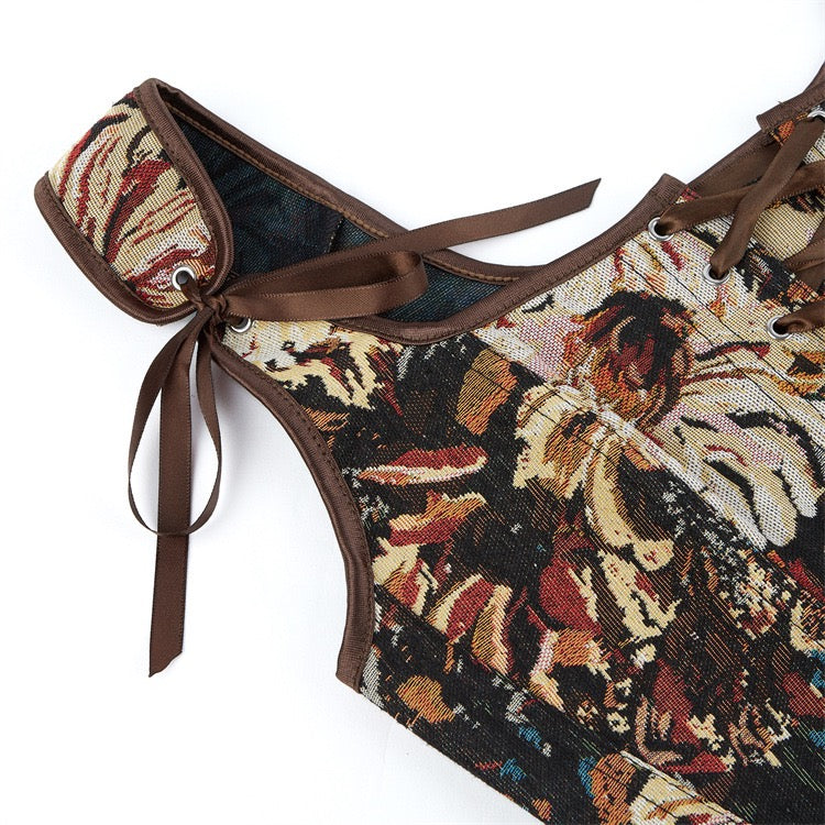 VE12 Double Strap Adjustable Tube Top with Floral Accents