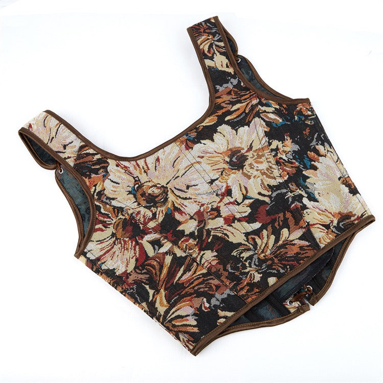 VE12 Double Strap Adjustable Tube Top with Floral Accents