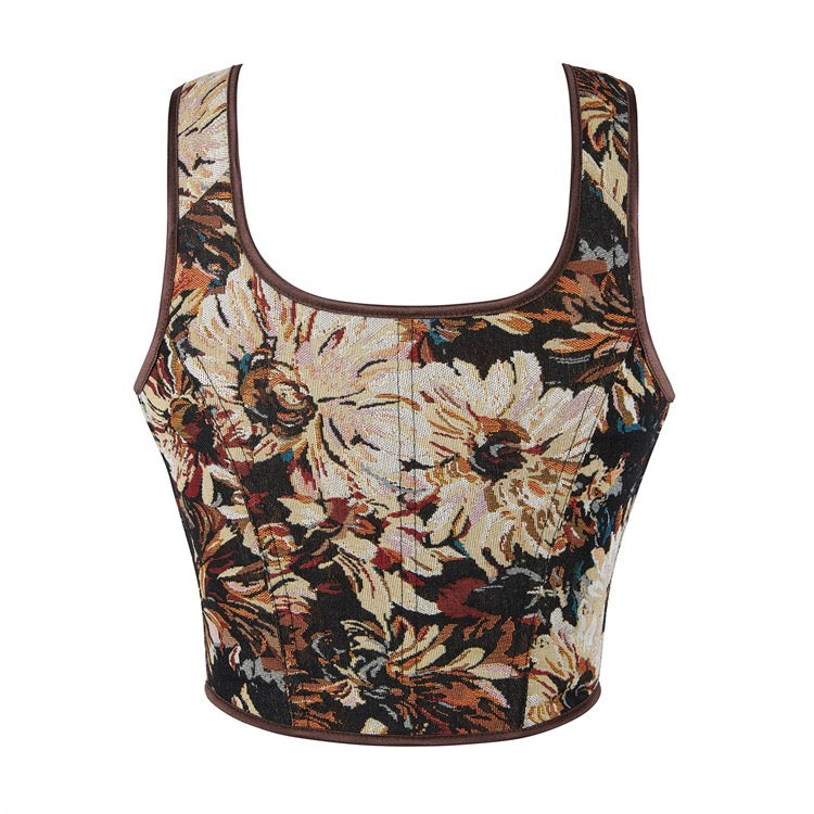 VE12 Double Strap Adjustable Tube Top with Floral Accents