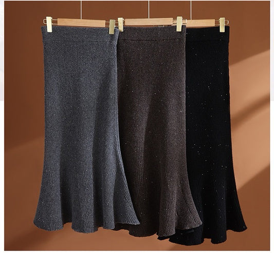 SK88Y Women's Wool Knit Mermaid Midi Skirt for Autumn