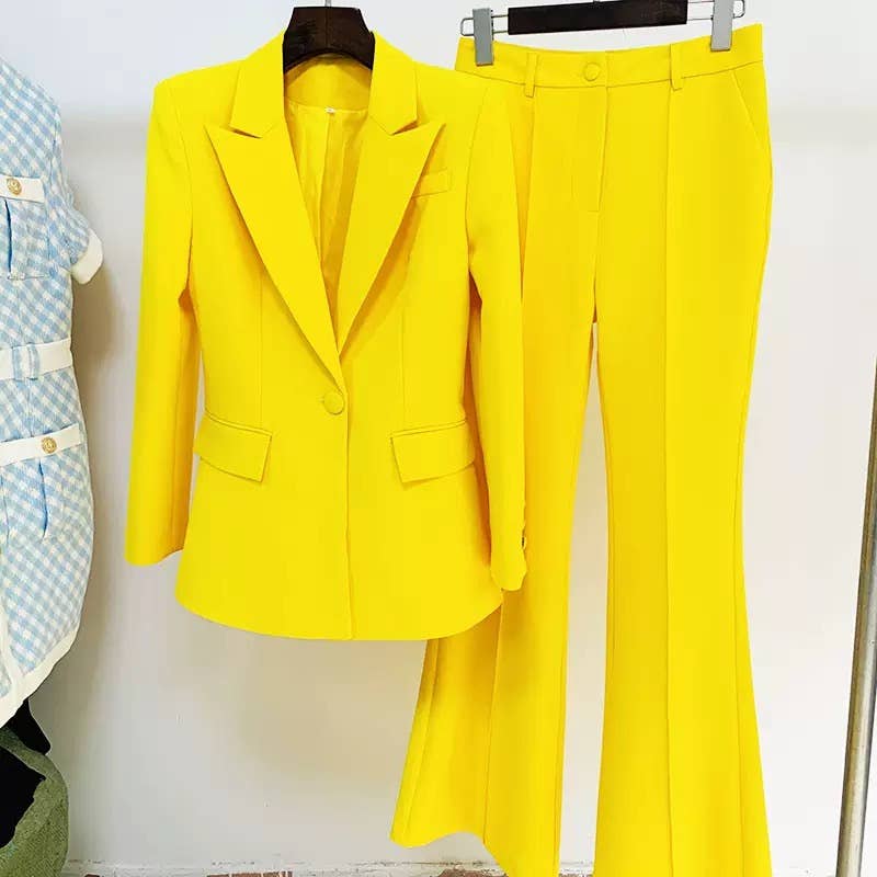 BL194Y Modern Color-Block Business Suit & Flares Set