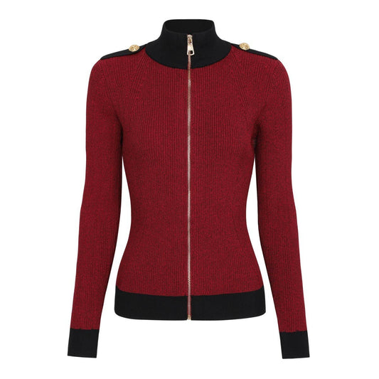 Contrast Trim Knit Cardigan With Zip Detail