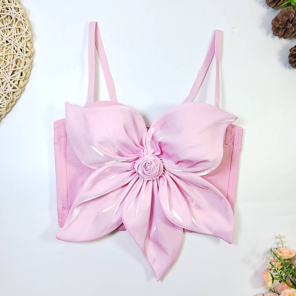 VE009Y Elegant Tube Top with 3D Bow & Floral Embellishments