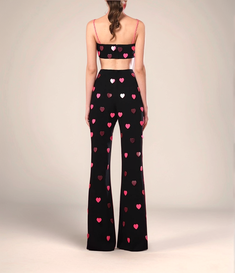 8Y Heart-Shaped Sequin Camisole and Trousers Two-Piece Suit