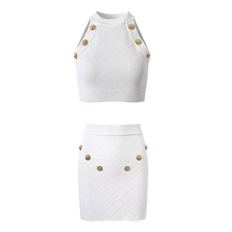 SET48 Summer Sleek  Halter Vest + Hip Skirt Ice Silk Set