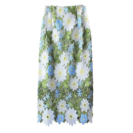 SK015 Floral Embroidered Midi Skirt