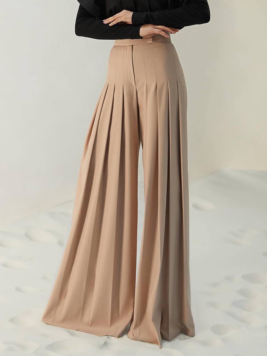 PT019 High-Waist Pleated Wide-Leg Pants - Summer Chic