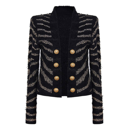 JK020 Women Cardigan Rhinestone Beading Knit Jacket