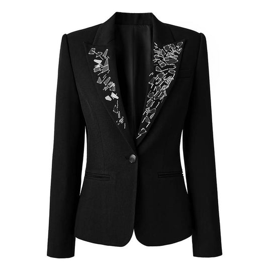 BL27L Black Blazer with Beaded Lapel and Single Button Front