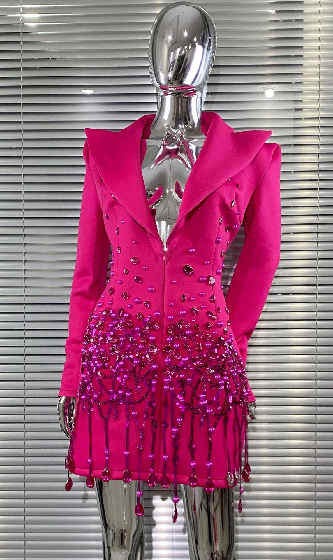 91Y Women¡¯s Sequin Pearl Rhinestone Blazer Dress for Parties