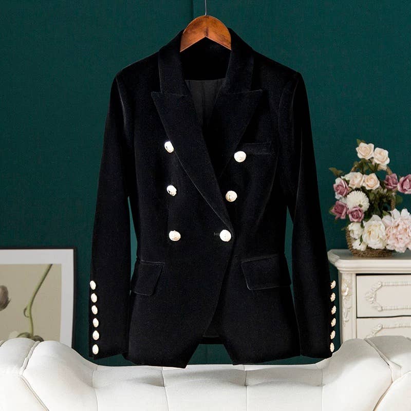 BL46L Velvet Double-Breasted Blazer for Women Autumn Winter