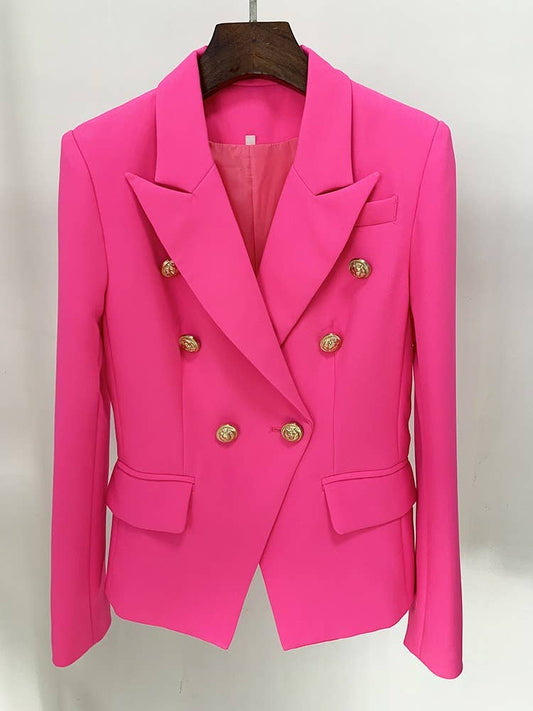 BL0126L Vibrant Pink Double-Breasted Blazer