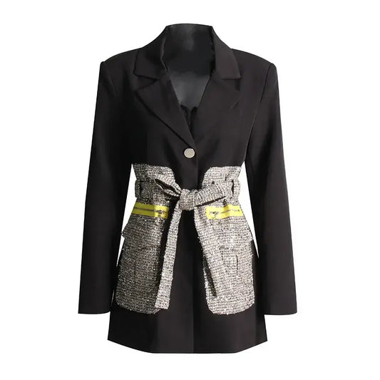 BL031 Tweed Patch Work Elegant Blazer