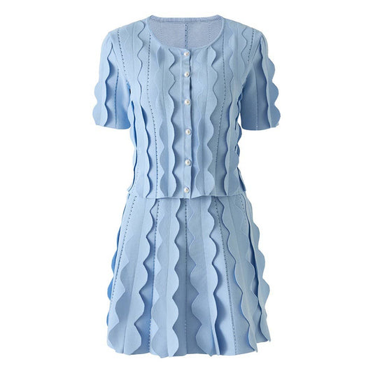 SET282Y 3D Embellished Short-Sleeve Top & Mini Skirt Set