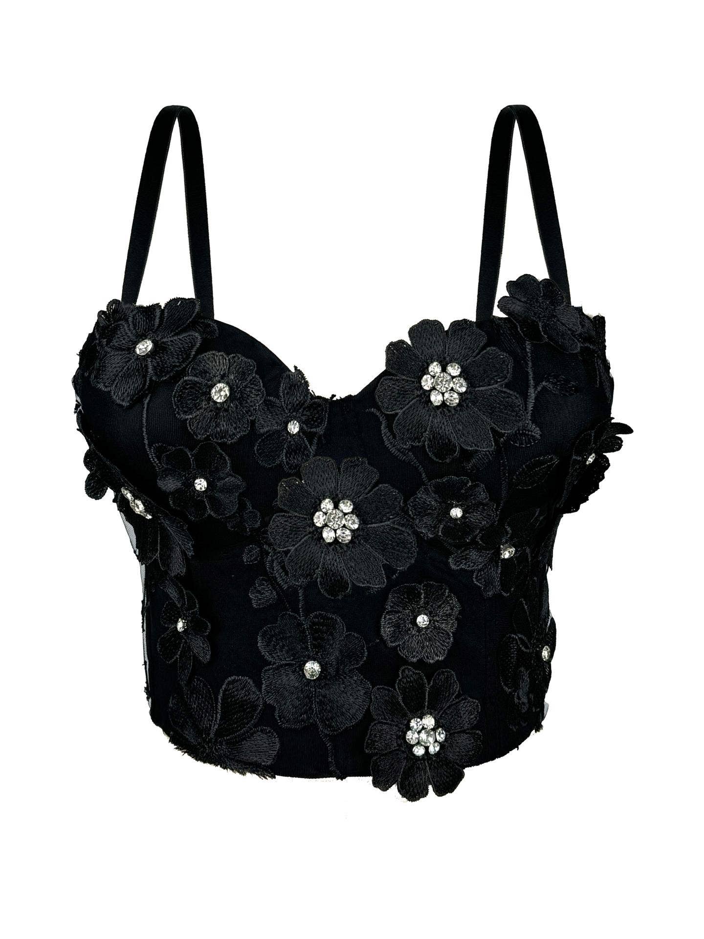 29Y Three-Dimensional Floral Diamond Tube Top with Suspender