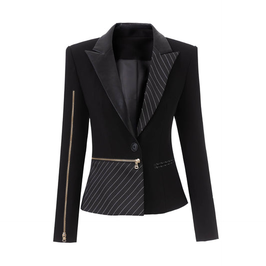 BL29L Colorblock Pinstripe Blazer£üHandmade Fall Statement
