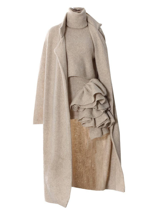 SET201 Soft Neutrals Knit Set ¨C Jacket, Turtleneck & Skirt