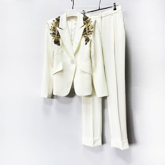 48Y Handmade Beaded Catwalk Suit with Slim Pants ¨C Two-Piece