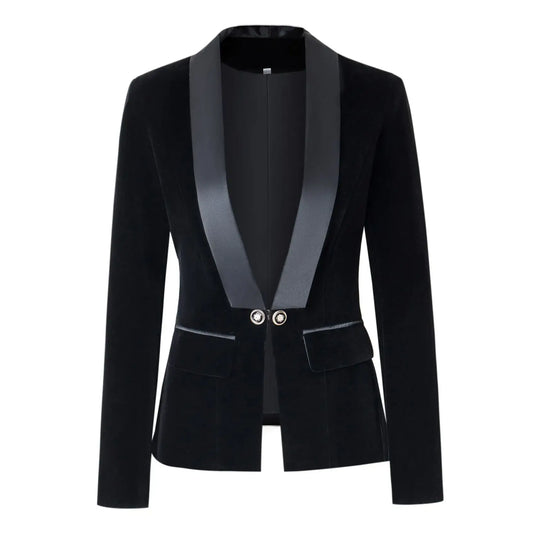 BL032 Velvet Blazer V-neck Suit with Satin Collar Slim Suit