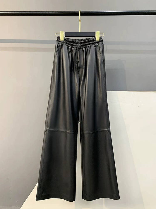 PT31Y Women¡¯s Genuine Sheepskin Elastic Waist Leather Pants