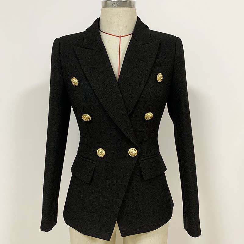 BL0158 Black Double-Breasted Blazer Elegance