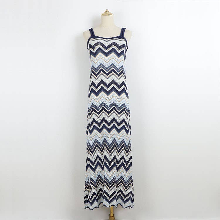 SET62 Contrast Wave Knit Sleeveless Vest & Trousers Set