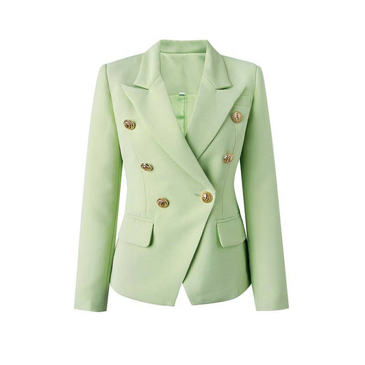 BL0202 Bean Paste Green Double-breasted Slim Fit Blazer