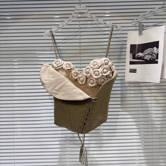 VE22Y Summer 3D Floral Camisole with Beveled Straps