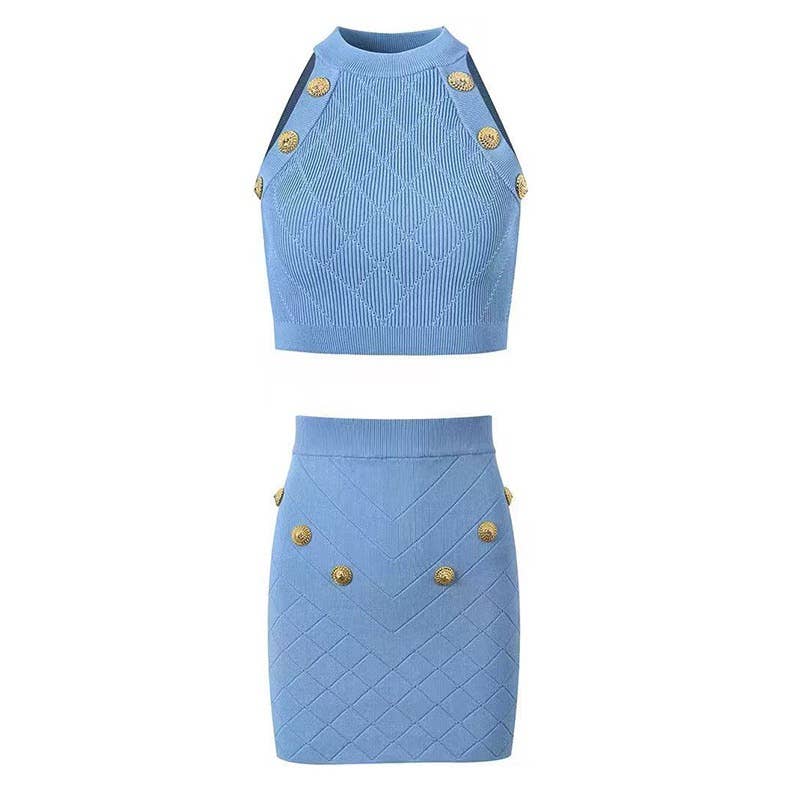 SET48 Summer Sleek  Halter Vest + Hip Skirt Ice Silk Set