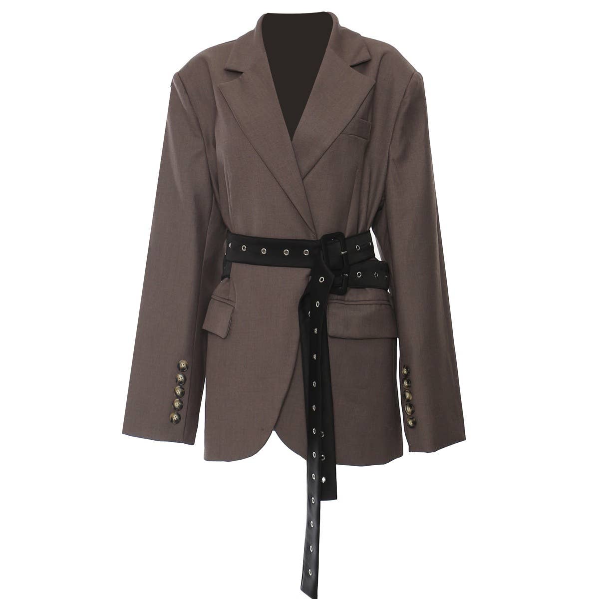 BL43 Deconstructed Double-Belt Eyelet Blazer Jacket