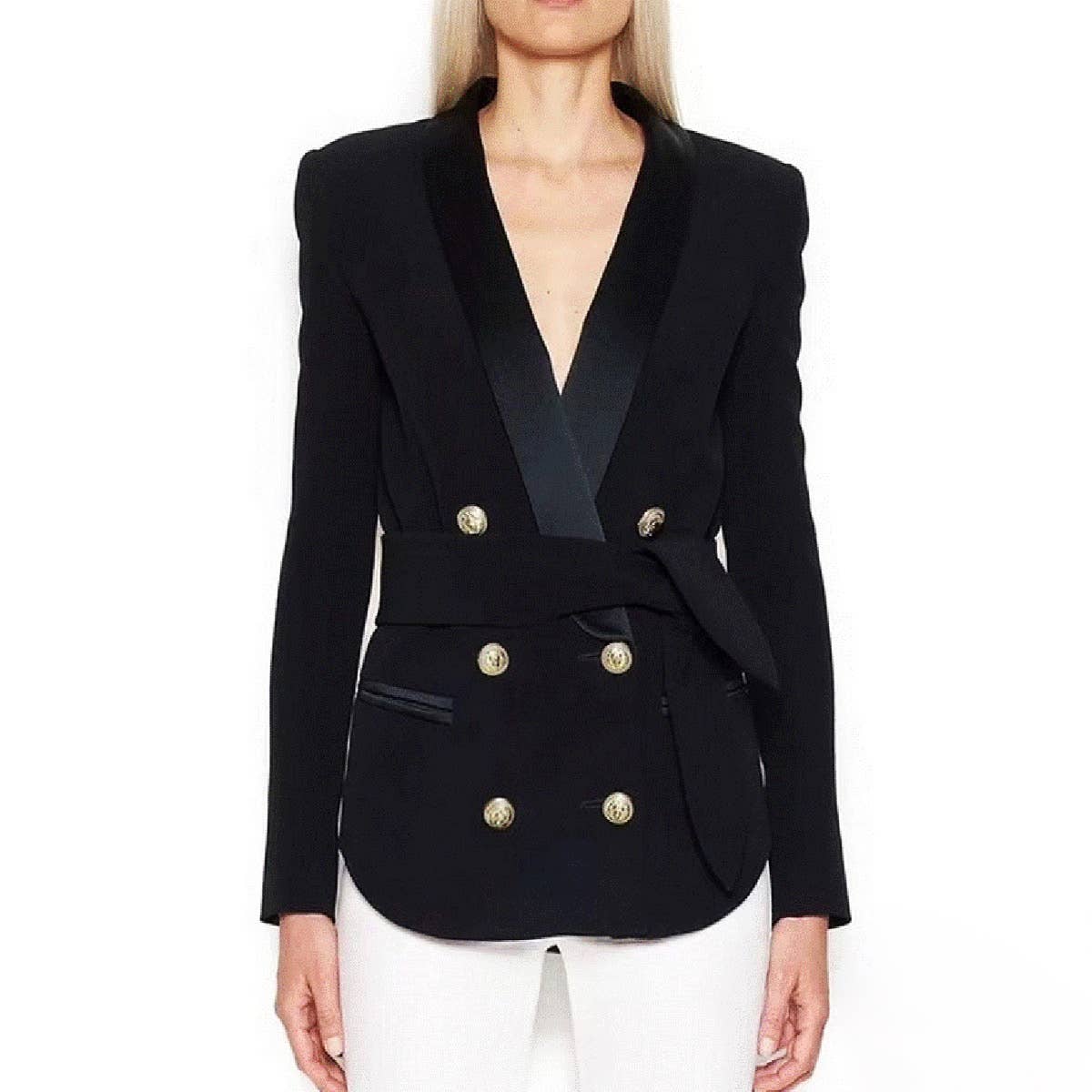 BL002L Blazer With Belt Women Slim Jackets Work Office Lady