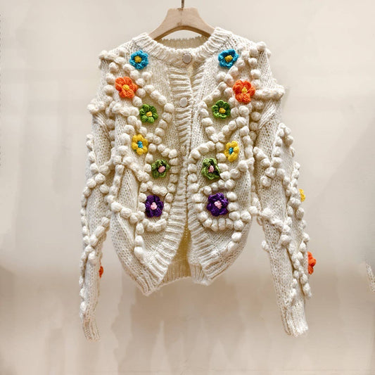 TP41 Hand-Woven Knitted Floral Sweater with 3D Flowers