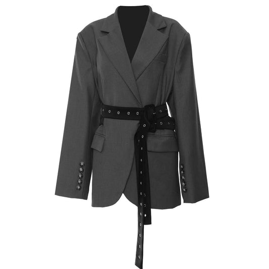 BL43 Deconstructed Double-Belt Eyelet Blazer Jacket