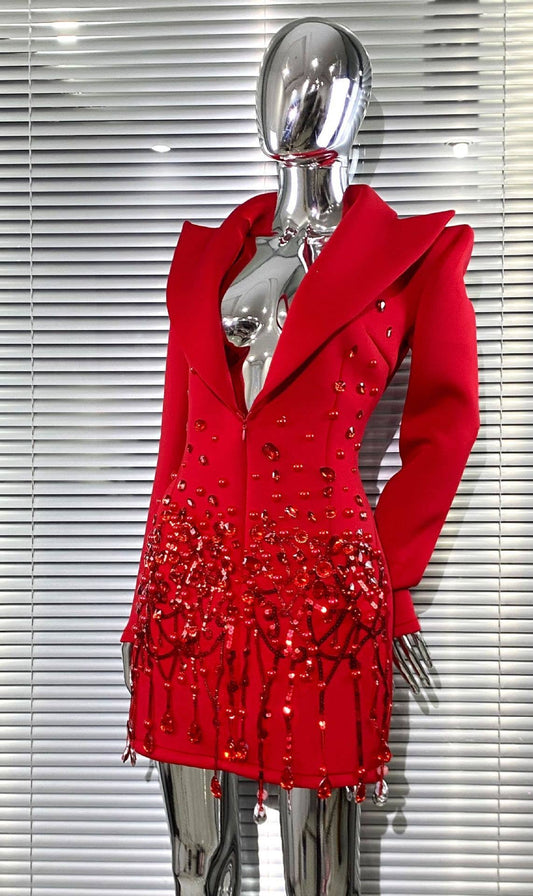 91Y Women¡¯s Sequin Pearl Rhinestone Blazer Dress for Parties