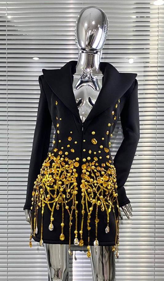 91Y Glam Sequin Pearl Blazer Dress for Party Nights