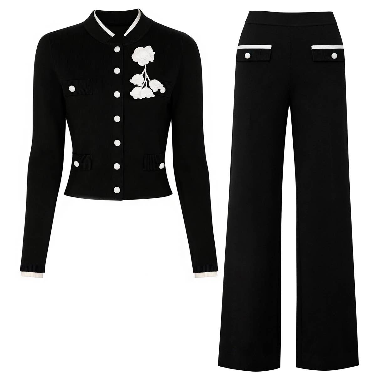 SET261Y Pink Knit Cardigan & Wide-Leg Pants Set 2025