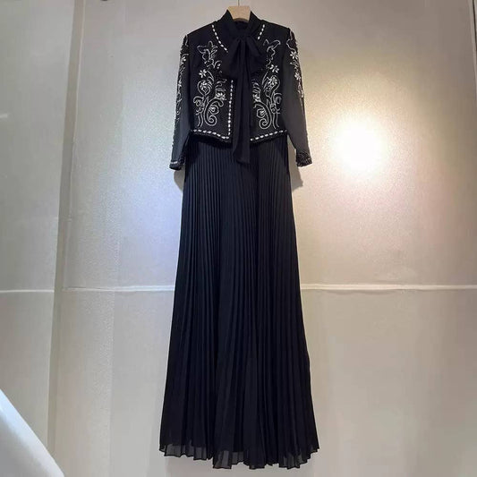 SET200Y Embroidered Diamond Two-Piece Dress & Jacket Set