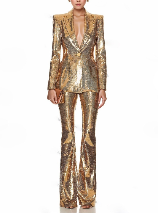 23Y Golden Sequin Suit Jacket & Pants Set ¨C Chic Two-Piece