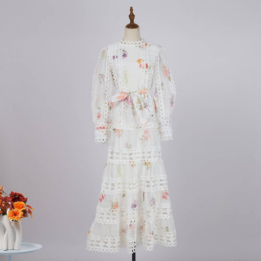 DR945Y Bohemian Linen Shirt Collar Lantern Sleeve Maxi Dress