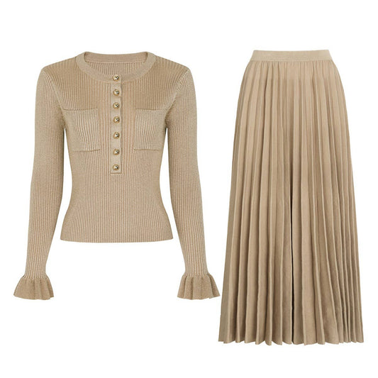 76Y Spring Autumn Slim Fit Top with Pleated Knit Skirt Set (Copy)