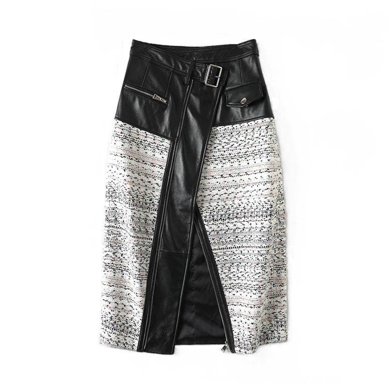 3L Handmade Sheepskin Tweed Jacket and Skirt Two-Piece Set