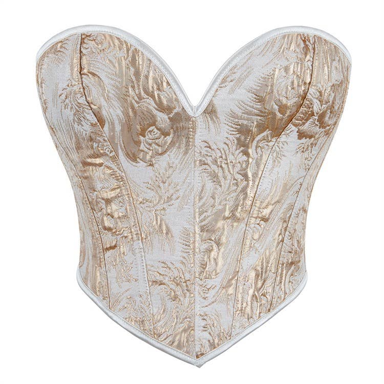 VE14 Strapless Gold Print Corset Top with Shaping Support