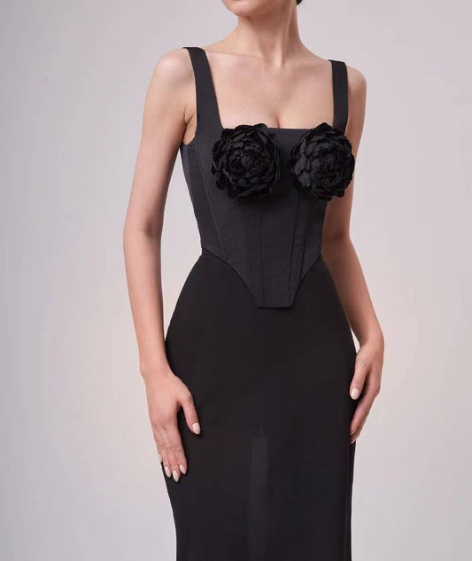 SET9-5 Chic 3D Flower Vest & Bandage Skirt Suit Set