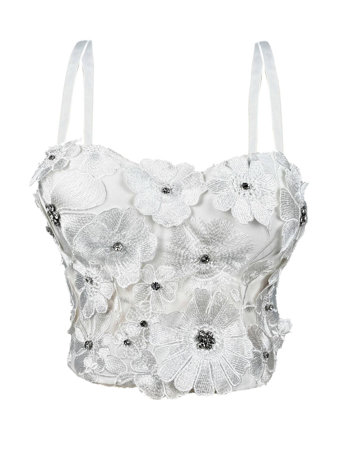 29Y Three-Dimensional Floral Diamond Tube Top with Suspender