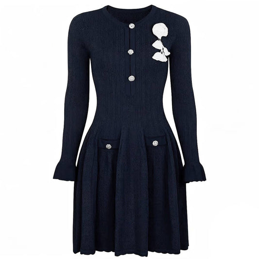 DR834Y Fuchsia Knit Dress with Floral Detail ¨C Elegant Fit