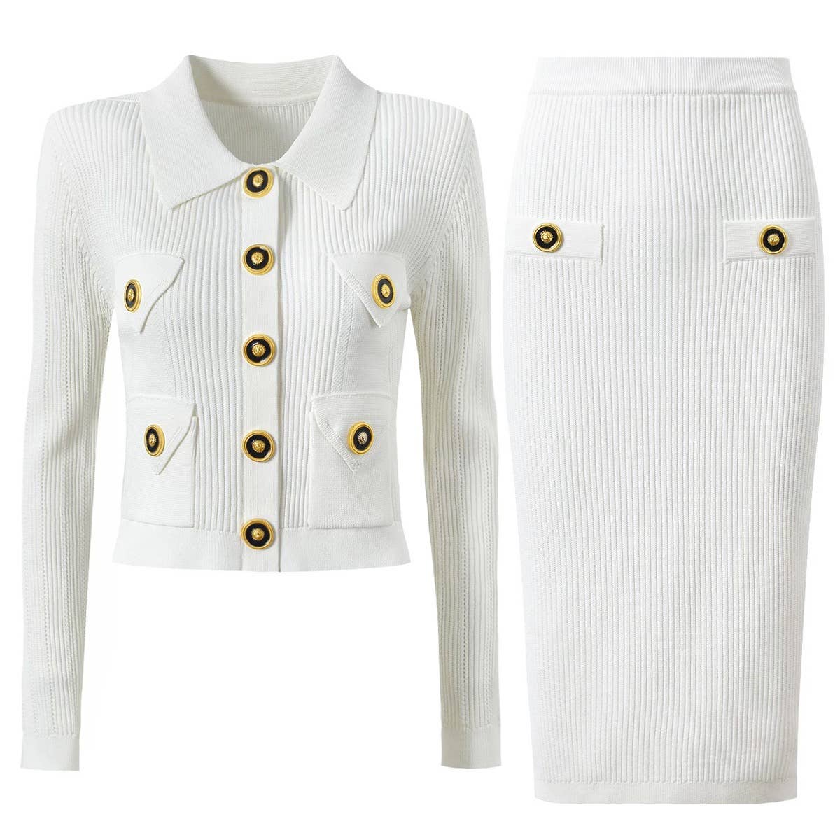 SET218Y 2025 Elegant Pink Knit Cardigan & Pencil Skirt Set