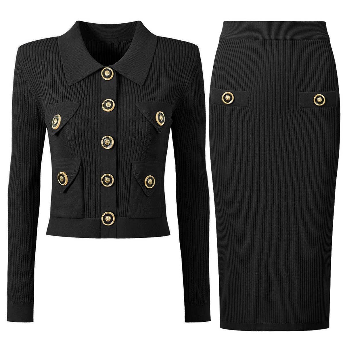 SET218Y 2025 Elegant Pink Knit Cardigan & Pencil Skirt Set