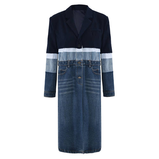 CT005 Autumn Women's Patchwork Denim Mid-Length Casual Coat
