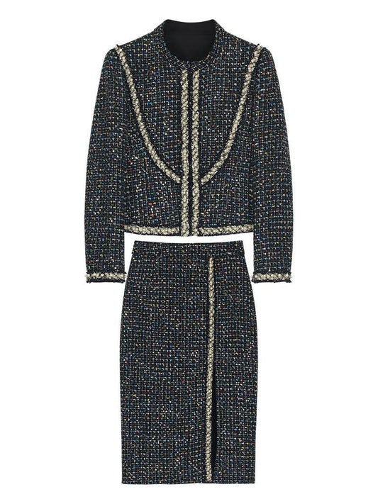 SET250Y Vintage Colorful Tweed Sequin Jacket and Skirt Set